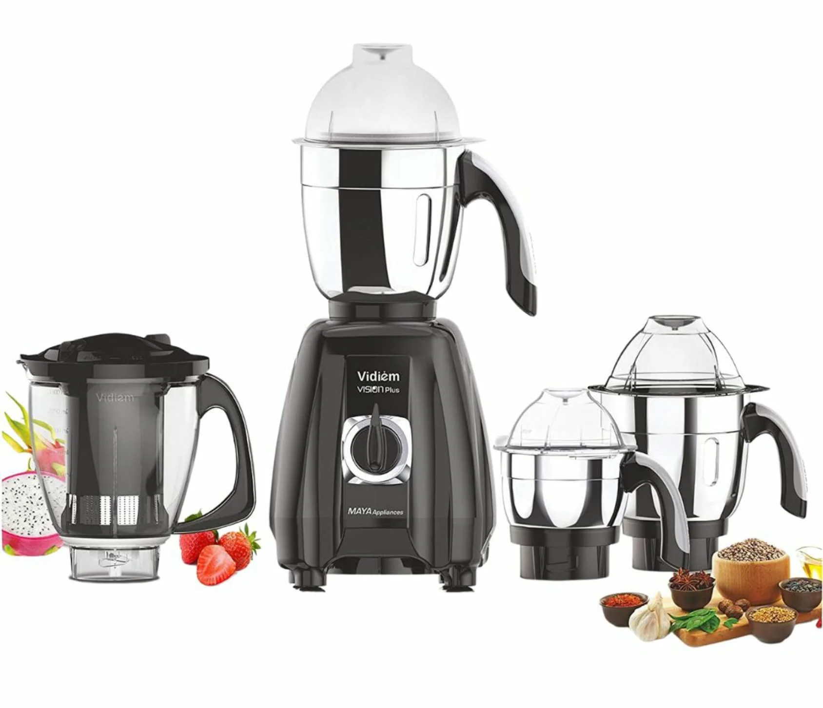 Vidiem Mixer Grinder 581 A Vision Plus (Multicolour) | 750 watt Mixer grinder with 4 Jar in-1 Juicer | Leakproof Jars with self-lock for wet & dry spices, chutneys & curries | 5 Years Warranty - image 1