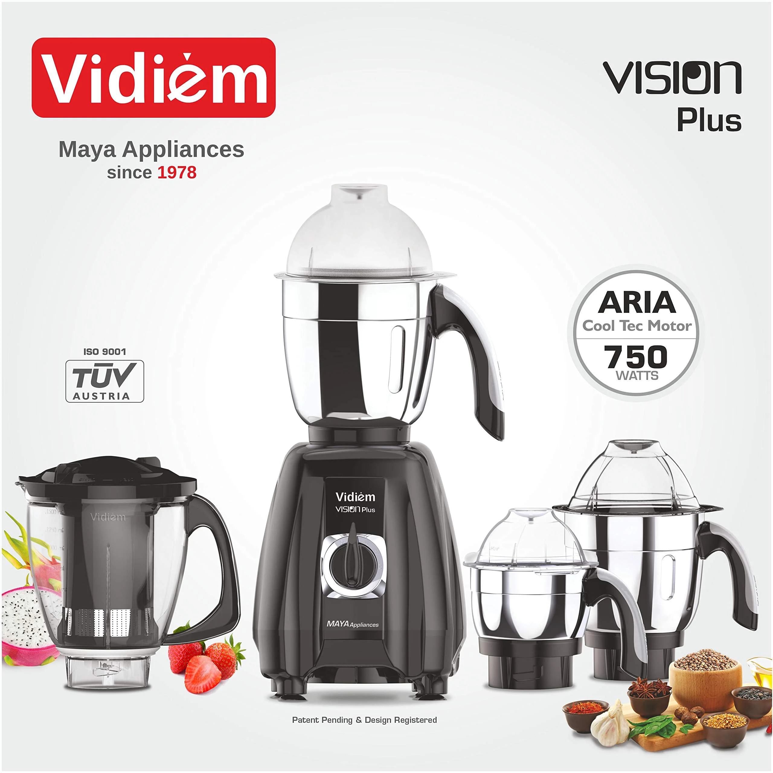 Vidiem Mixer Grinder 581 A Vision Plus (Multicolour) | 750 watt Mixer grinder with 4 Jar in-1 Juicer | Leakproof Jars with self-lock for wet & dry spices, chutneys & curries | 5 Years Warranty - image 2
