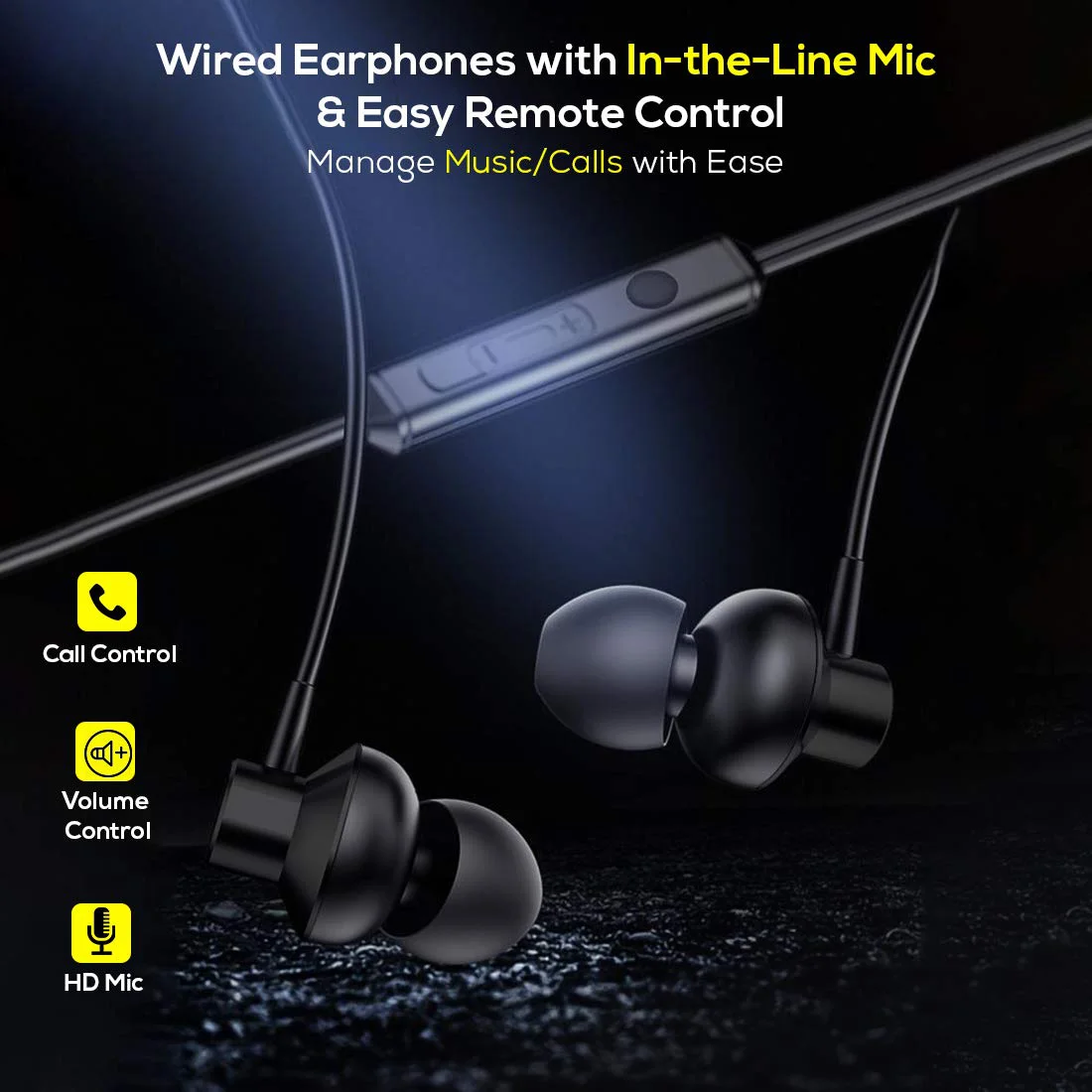 pTron Pride Lite HBE (High Bass Earphones) in Ear Wired Earphones with Mic, 10mm Powerful Driver for Stereo Audio, Noise Cancelling Headset with 1.2m Tangle-Free Cable & 3.5mm Aux - (Black) - image 1