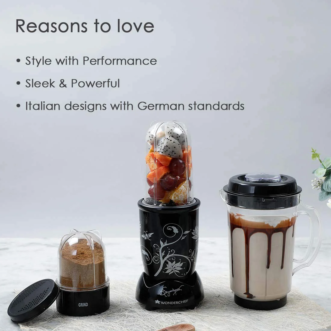 Wonderchef Nutri-blend Juicer, Mixer, Grinder, Blender & Smoothie Maker | 22000 RPM, 500W |100% Full Copper Motor | 3 unbreakable jars | 2 Years warranty | Recipe book by Chef Sanjeev Kapoor | Black - image 1