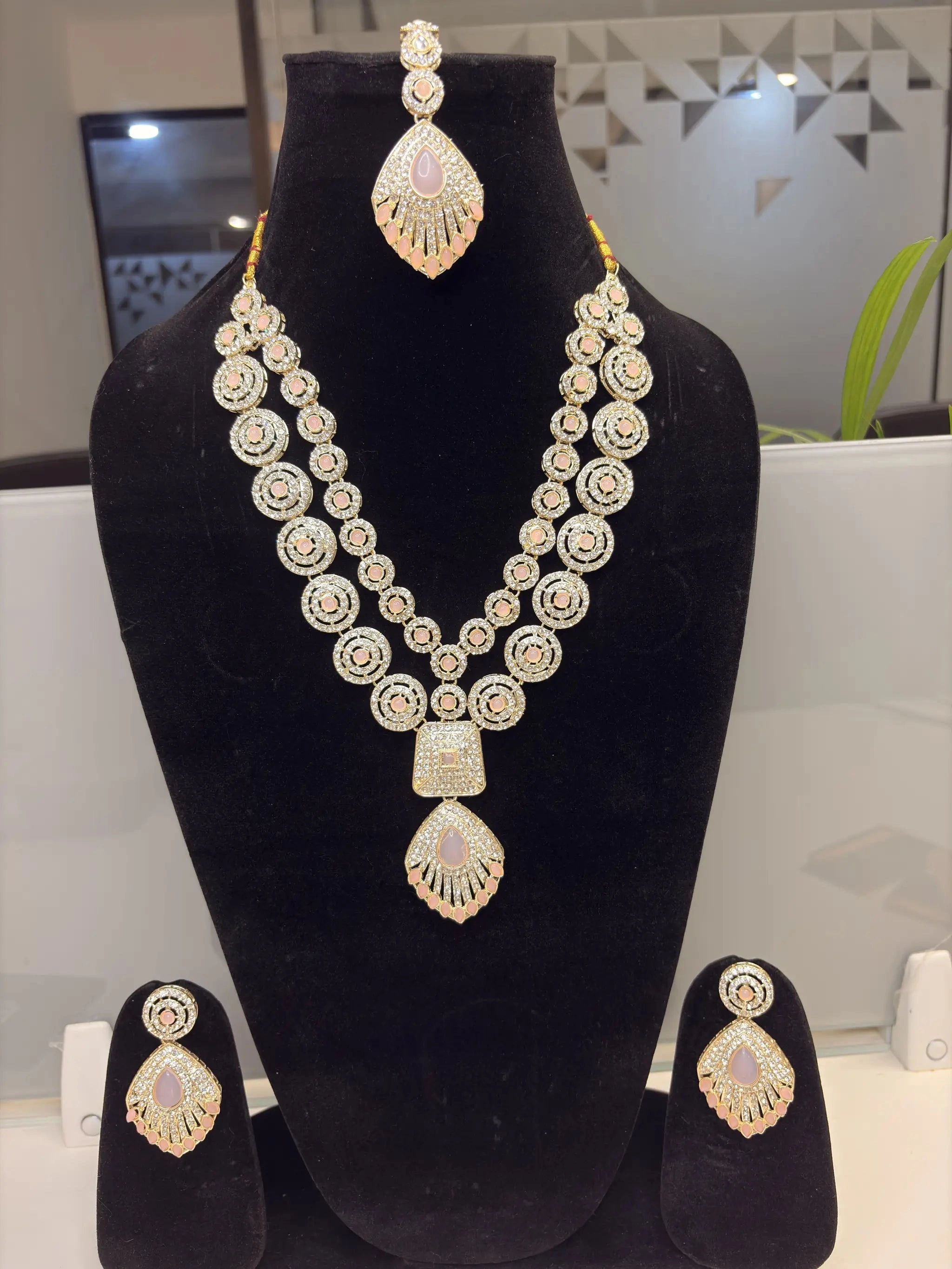 Peach Stone Bridal Necklace Set – Bridal Jewellery for Women