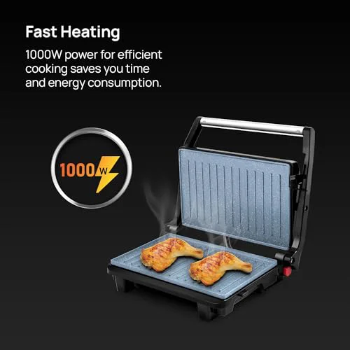 Wipro Elato BS202 1000 Watt Ceramic Grill Sandwich Maker, Scratch Resistant, 180° Open Sandwich Griller, Auto Cutoff, Non Toxic BPA, PTFE & PFOA Free, 2 Year Warranty, Regular Bread Size for 2 Slices - image 1