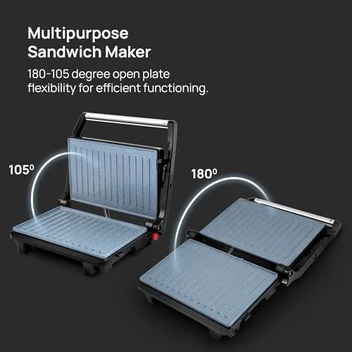 Wipro Elato BS202 1000 Watt Ceramic Grill Sandwich Maker, Scratch Resistant, 180° Open Sandwich Griller, Auto Cutoff, Non Toxic BPA, PTFE & PFOA Free, 2 Year Warranty, Regular Bread Size for 2 Slices - image 2