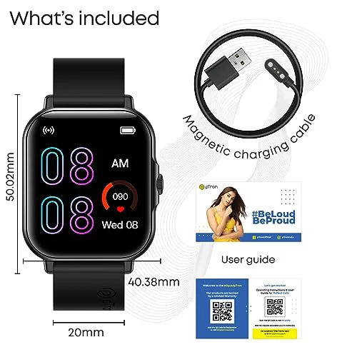 pTron Newly Launched Reflect Callz Smartwatch with Bluetooth Calling, 1.85" Full Touch Display, 600 NITS, Digital Crown, 100+ Watch Faces, HR, SpO2, Sports Mode, 5 Days Battery Life & IP68 (Black) - image 2