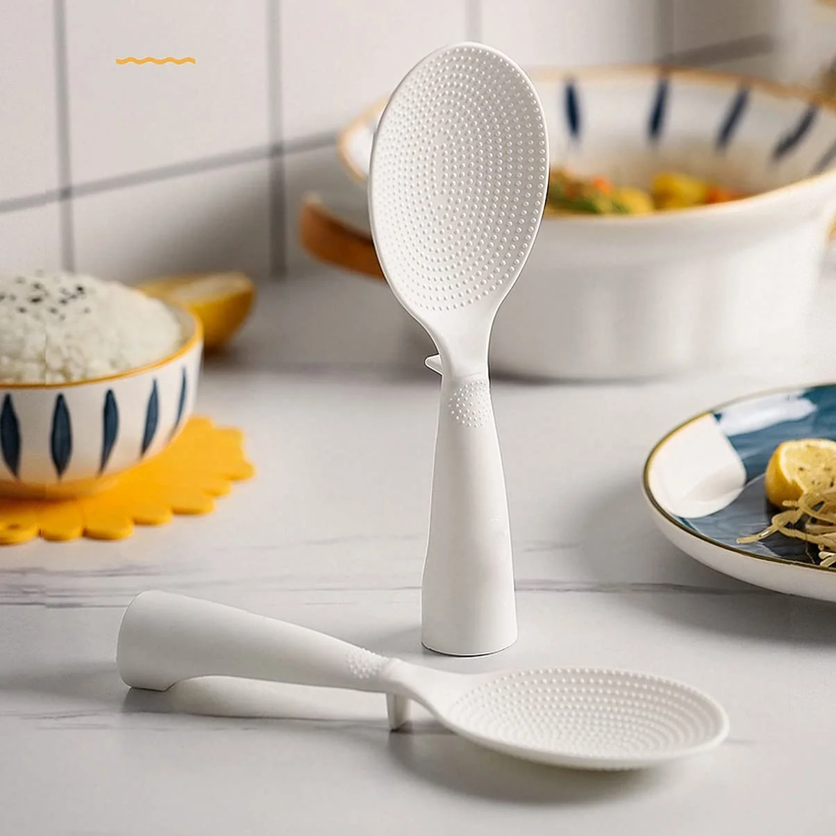 Wolpin 1 Pc Non Stick Rice Serving Spoon & Cooking Spoon for Kitchen, Kitchen Tools Spatula (Plastic), 20.5 x 7 cm - image 1