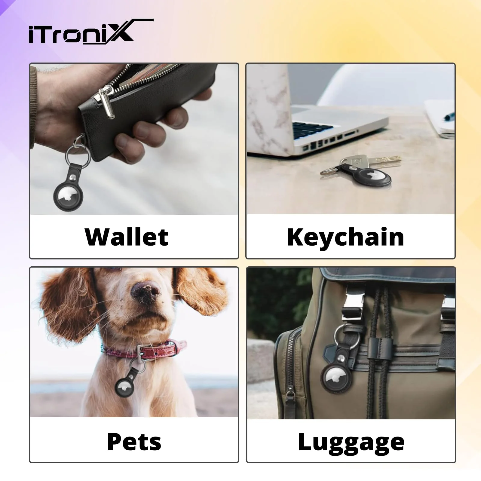 iTronix Case for Apple AirTag, PU Leather AirTag Case, AirTag Holder with Metal Anti-Lost Keychain for Backpacks, Keys, Bags, Pets, and Luggage - image 1
