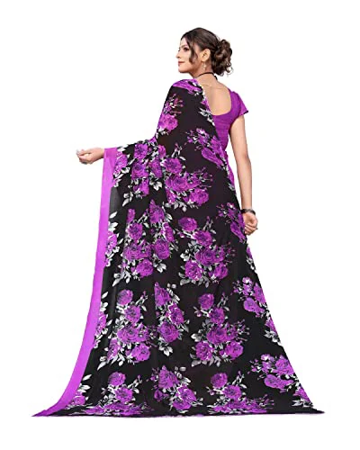 Tarshika Women's Violet Purple Floral Printed Georgette Saree with unstitched blouse piece(FLORAL VIOLET_W_Free Size) - image 1