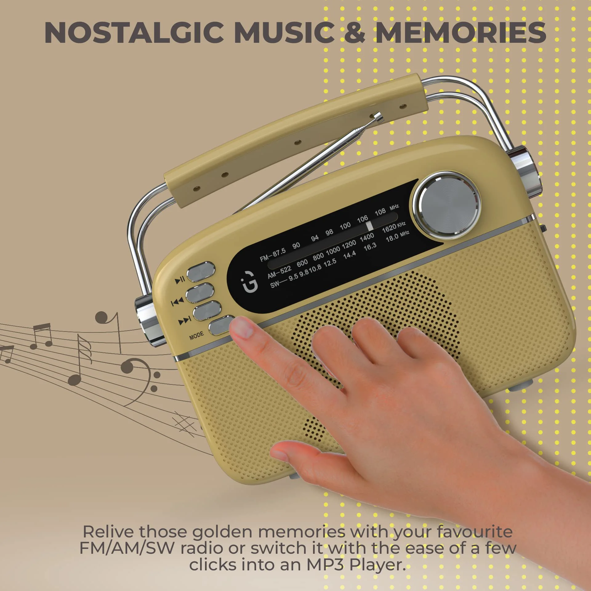 iGear Evoke FM/AM/SW with MP3 Player Bluetooth, USB, TF/SD Card, inbuilt 1200 mAh Rechargeable Battery (Gold Silver) - image 2