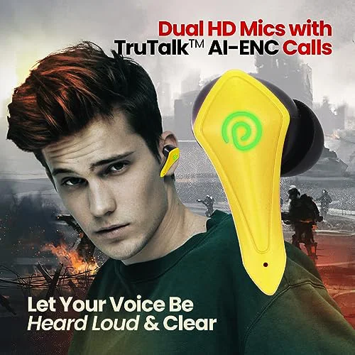 pTron Newly Launched Bassbuds B91 Plus TWS Earbuds with 38ms Gaming Low Latency, AI-ENC Stereo Calls, 45Hrs Playtime, Dual HD Mic, In-Ear Bluetooth 5.3 Headphones, Fast Type-C Charging & IPX5 (Yellow) - image 2