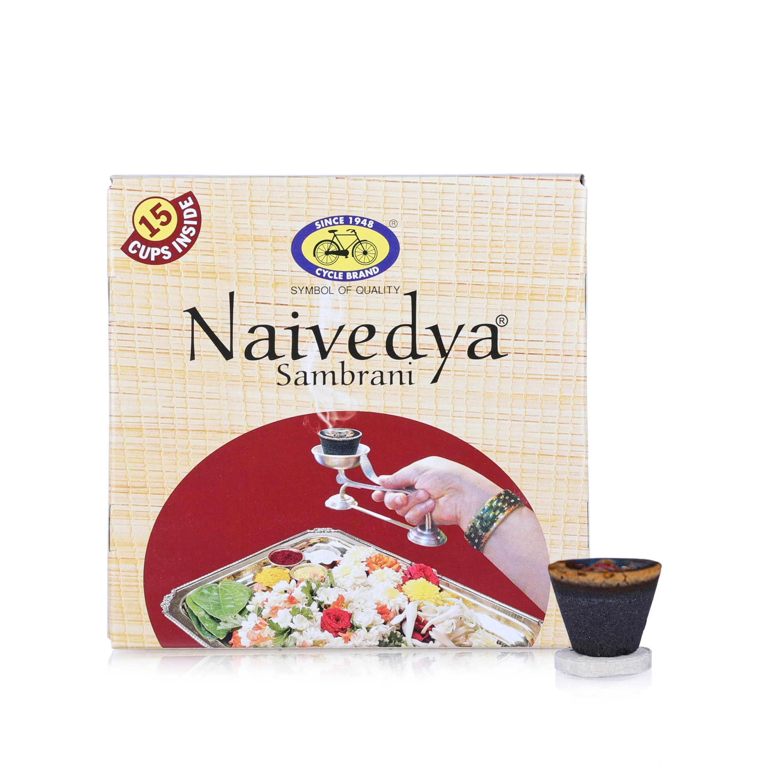 Cycle Pure Naivedya Sambrani Dhoop Cups for Pooja (45 pcs) | Havan Cups for Pooja, Home & Festivals | Natural Guggal Dhoop Original | Dhoop Cones | Pack of 3 (15 Cups/Pack + 1 Burner Plate/Pack) - image 1