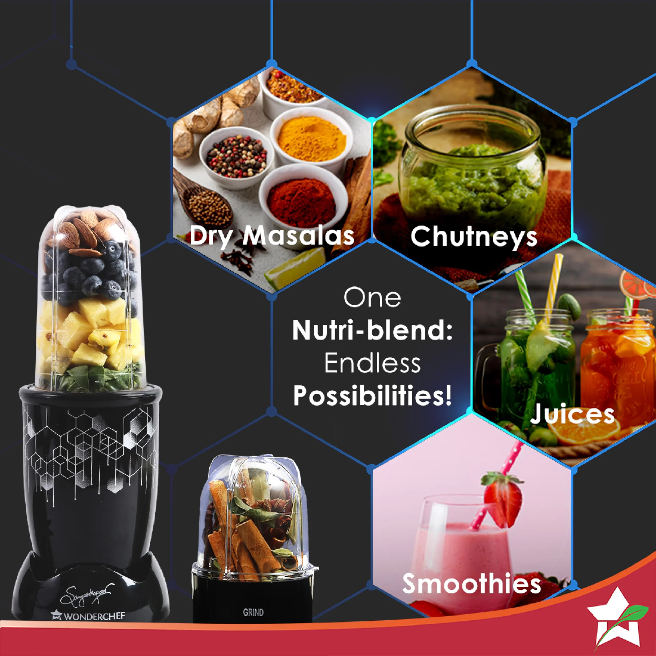 Wonderchef Nutri Blend Photon with Sipper Lid|Mixer, Grinder,Blender & Smoothie Maker|22000 RPM, 400W 100% Full Copper Motor|2 Unbreakable Jars|2 Year Warranty|Recipe book by Chef Sanjeev Kapoor|Black - image 2
