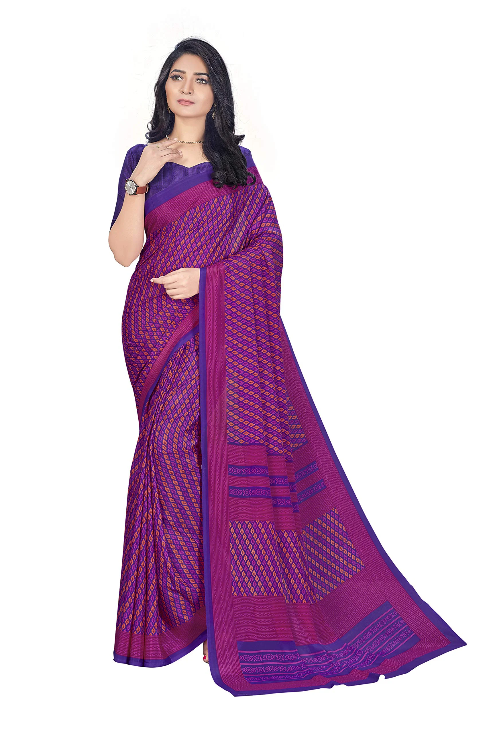 Vimla Women's Multi Crepe Silk Uniform Saree with Blouse (Multi; 1311_AC_Free Size) With FREE Henna Hair Color (Black) - image 2