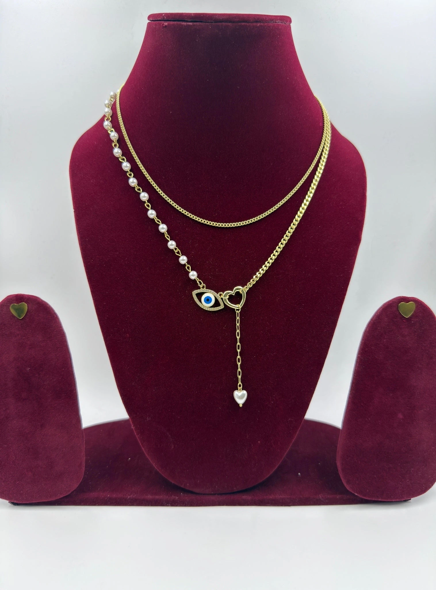 Gold Evil Eye Heart Necklace & Stud Earrings Set – Fashion Jewellery