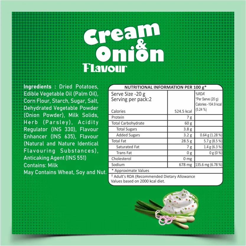 Dibs stacks (Pack of 6, 45 GM Each) Cream N Onion Potato Crisps Chips On the Go Adventure, Crunchy Healthy and Tasty Chips, Snacks Chips - image 1