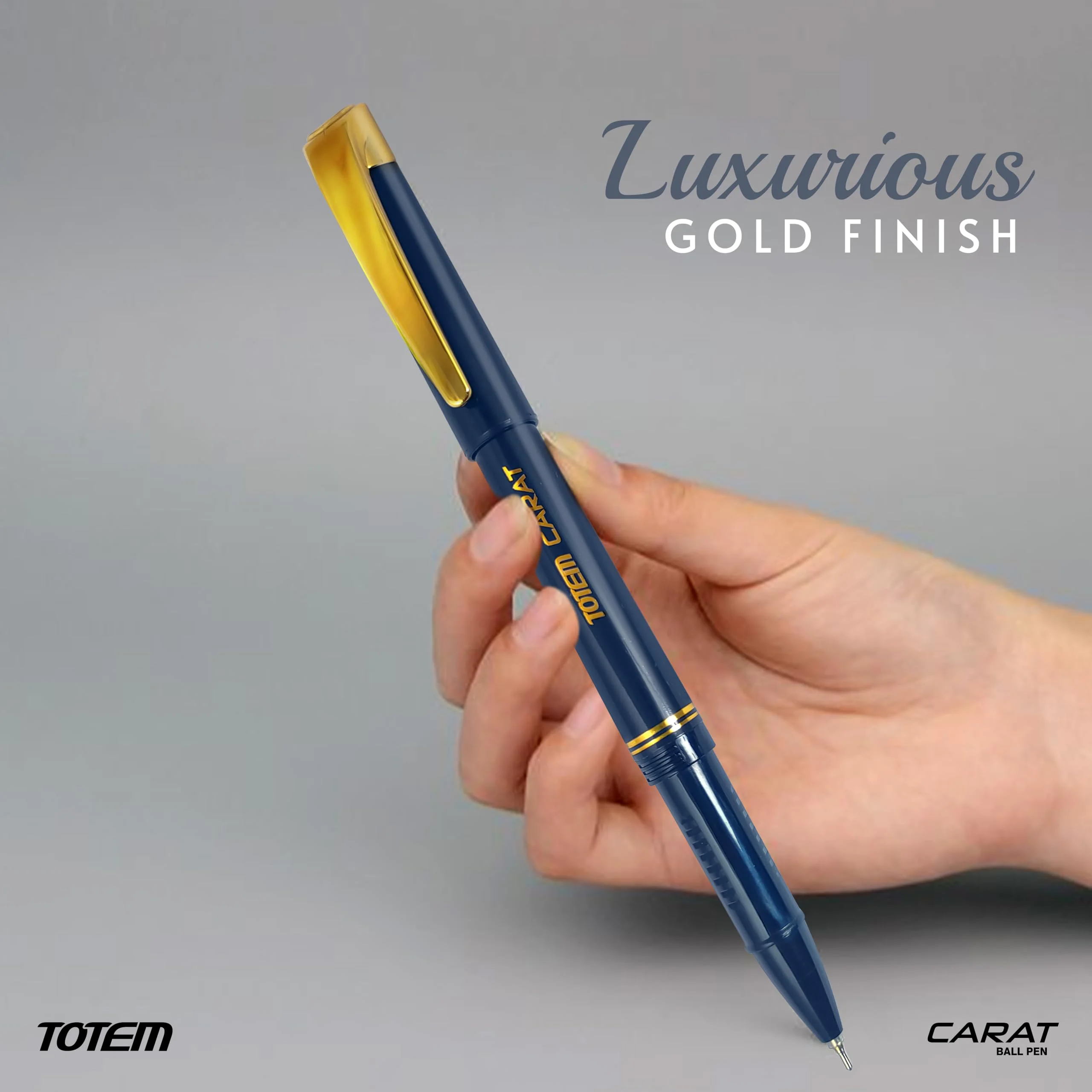 TOTEM Carat Tumbler | 50 Pens (42 Blue Ink & 8 Black Ink) | Elegant Body Design | Golden Clip | 0.7 mm Tip | Pens for Writing | Ideal for Students and Exams Use | Smooth Ink Flow | Office Stationary - image 2