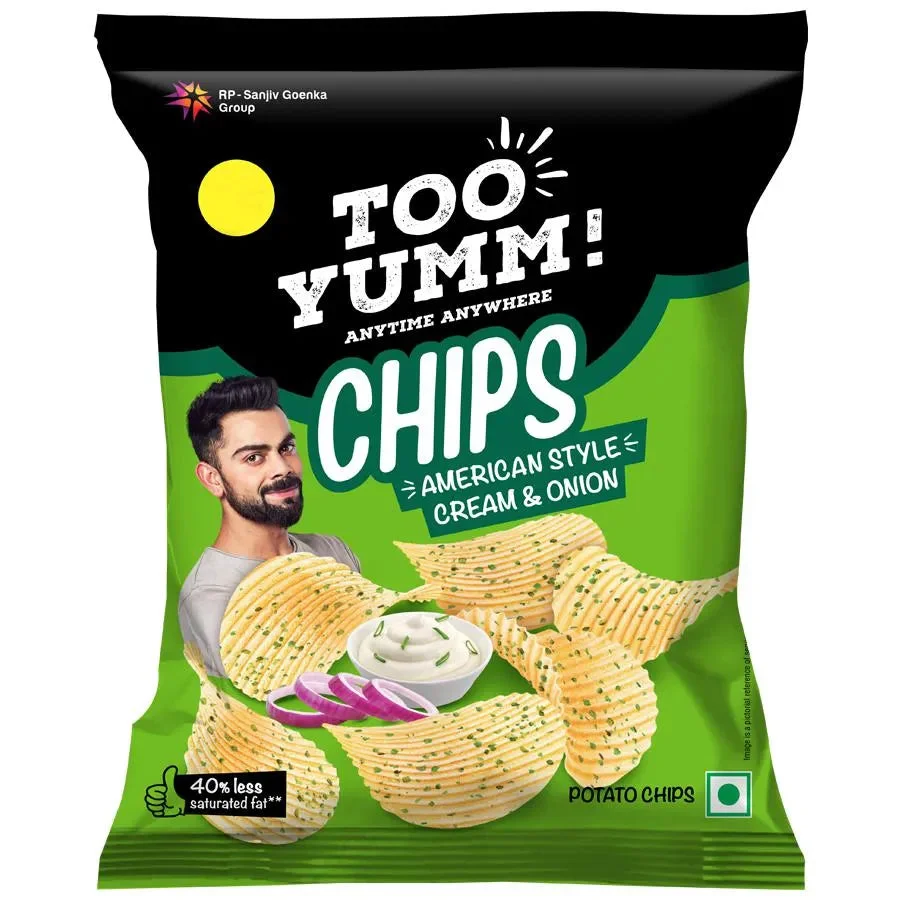 50x Too Yumm! Potato Chips - American Style Cream & Onion, Pack of 50 - 45g each