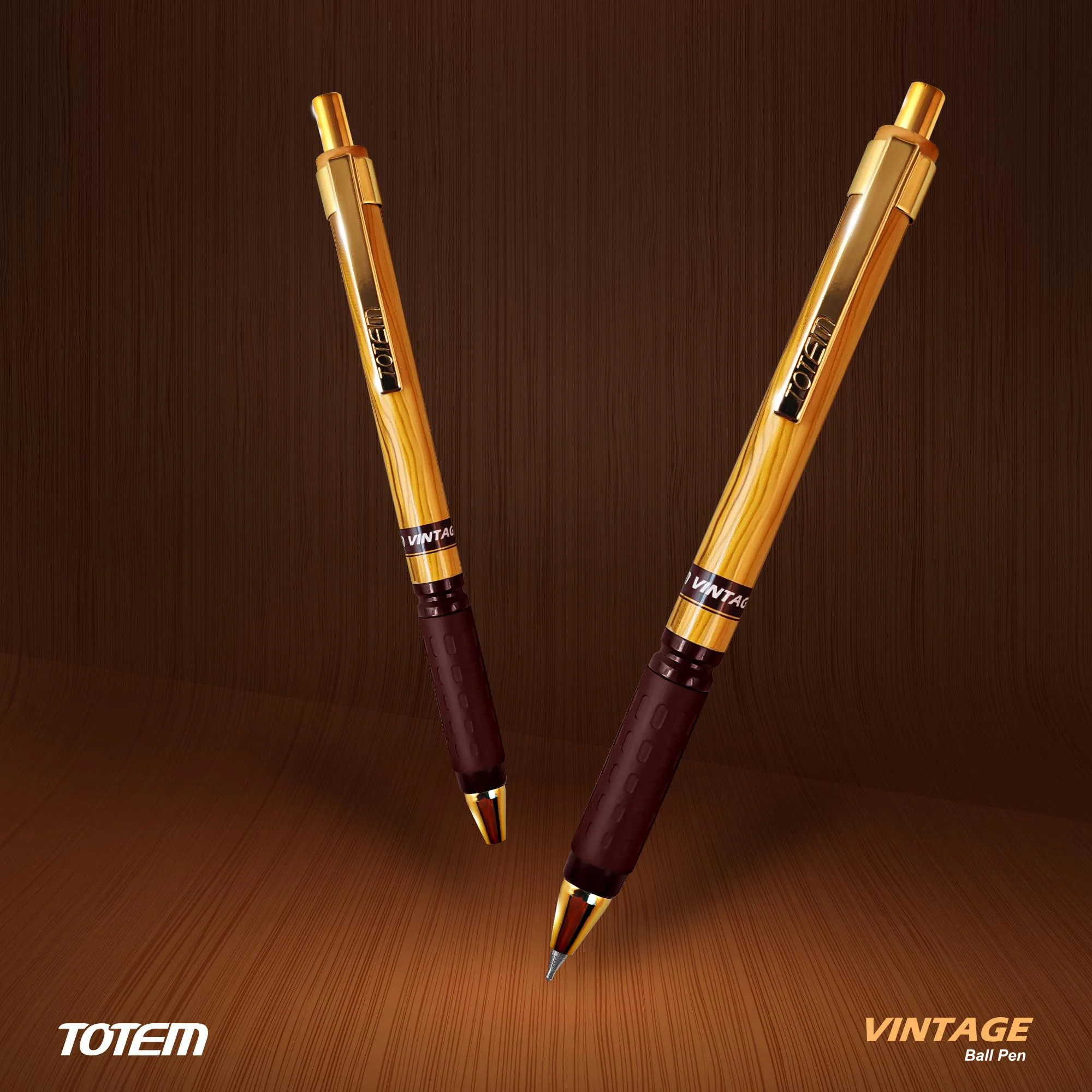 TOTEM Vintage Ball Pens | 10 Blue Ink Pens | Attractive Woody Texture | 0.7 mm Tip | Pens for Students | Comfortable Grip | Smudge Free Writing | Retractable & Click Pens | Gifting & Office Purpose - image 2