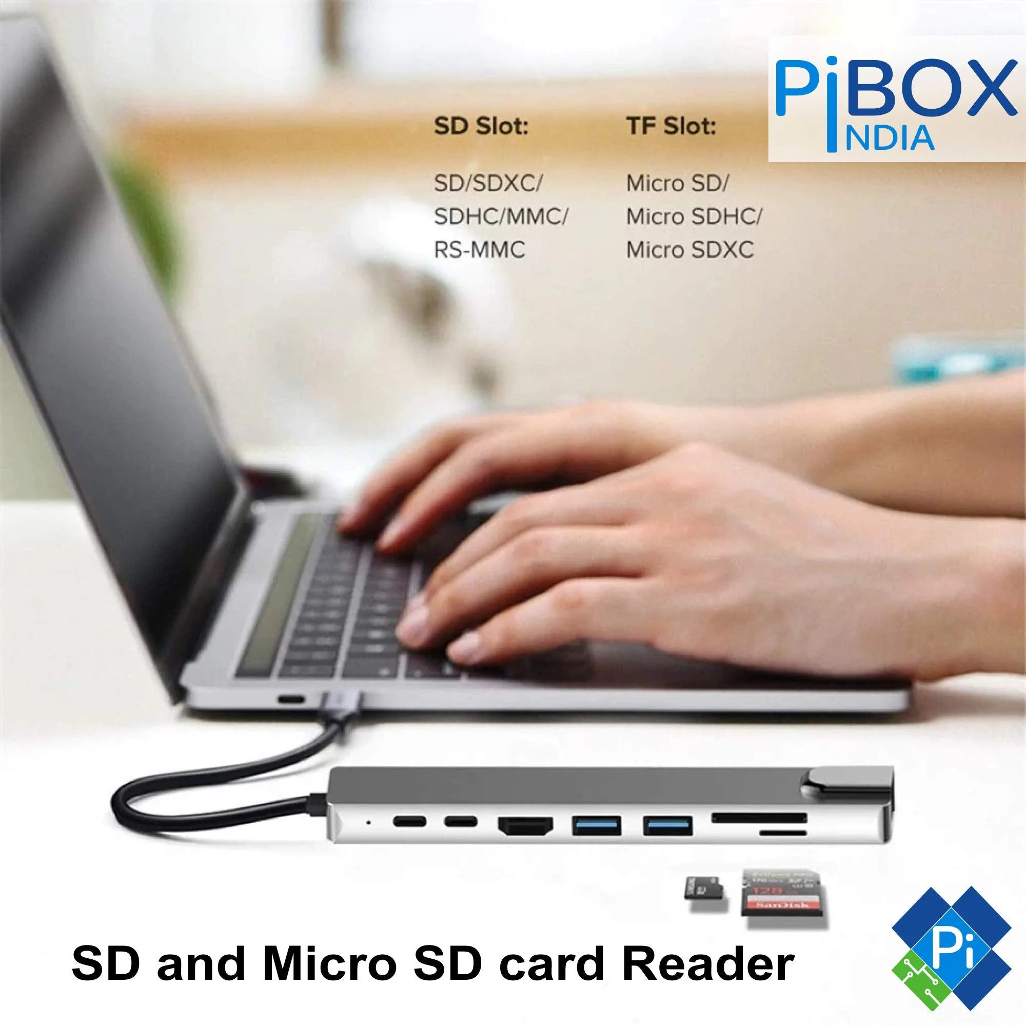 pibox India USB C Hub Dock 8 in 1 HDCP Aluminum Type C Adapter with 4K HDMI Port, Ethernet 100mbps RJ45 Port, USB 3.0 Port, USB-C Power Delivery, TF/SD Card Reader, MacBook/Dell/Samsung USB C Devices - image 2
