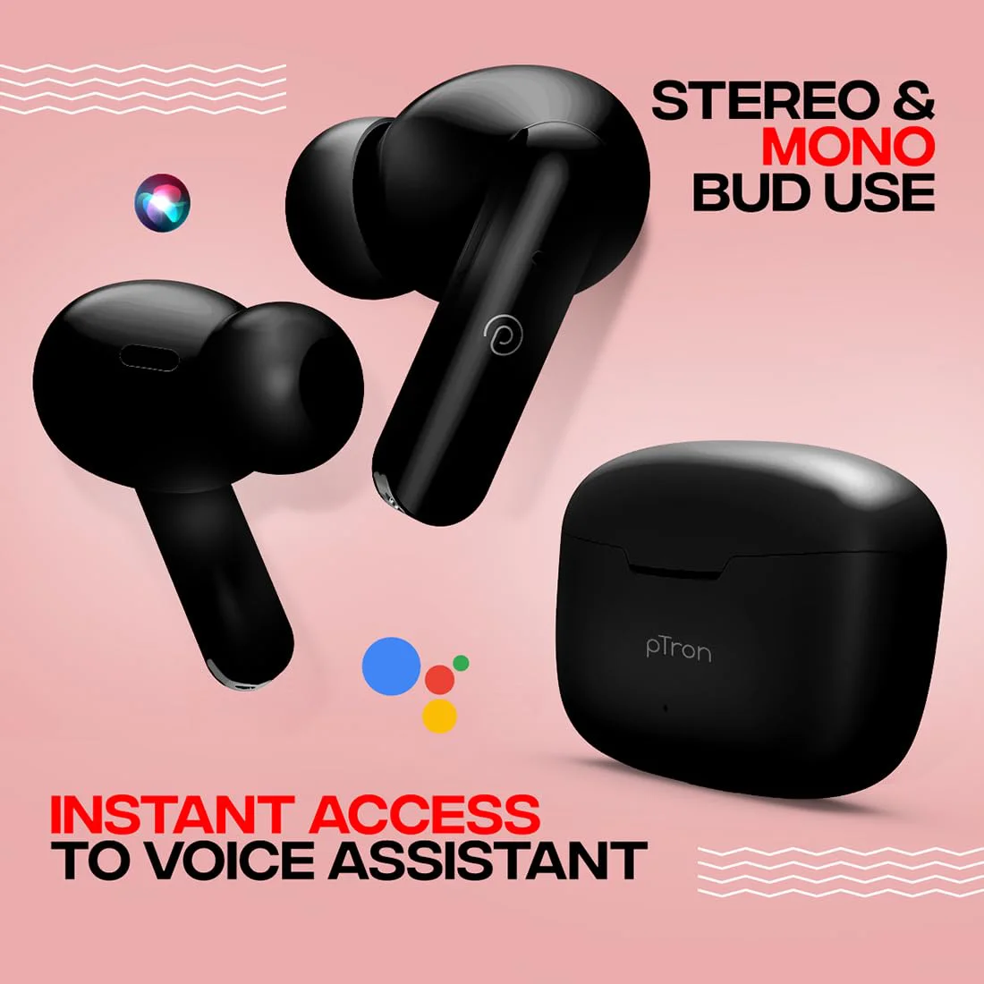 pTron Bassbuds Duo in-Ear Bluetooth 5.1 Wireless Headphones, Stereo Audio, Touch Control TWS Earbuds with HD Mic, Type-C Fast Charging, IPX4 Water Resistant & Voice Assistance - image 1