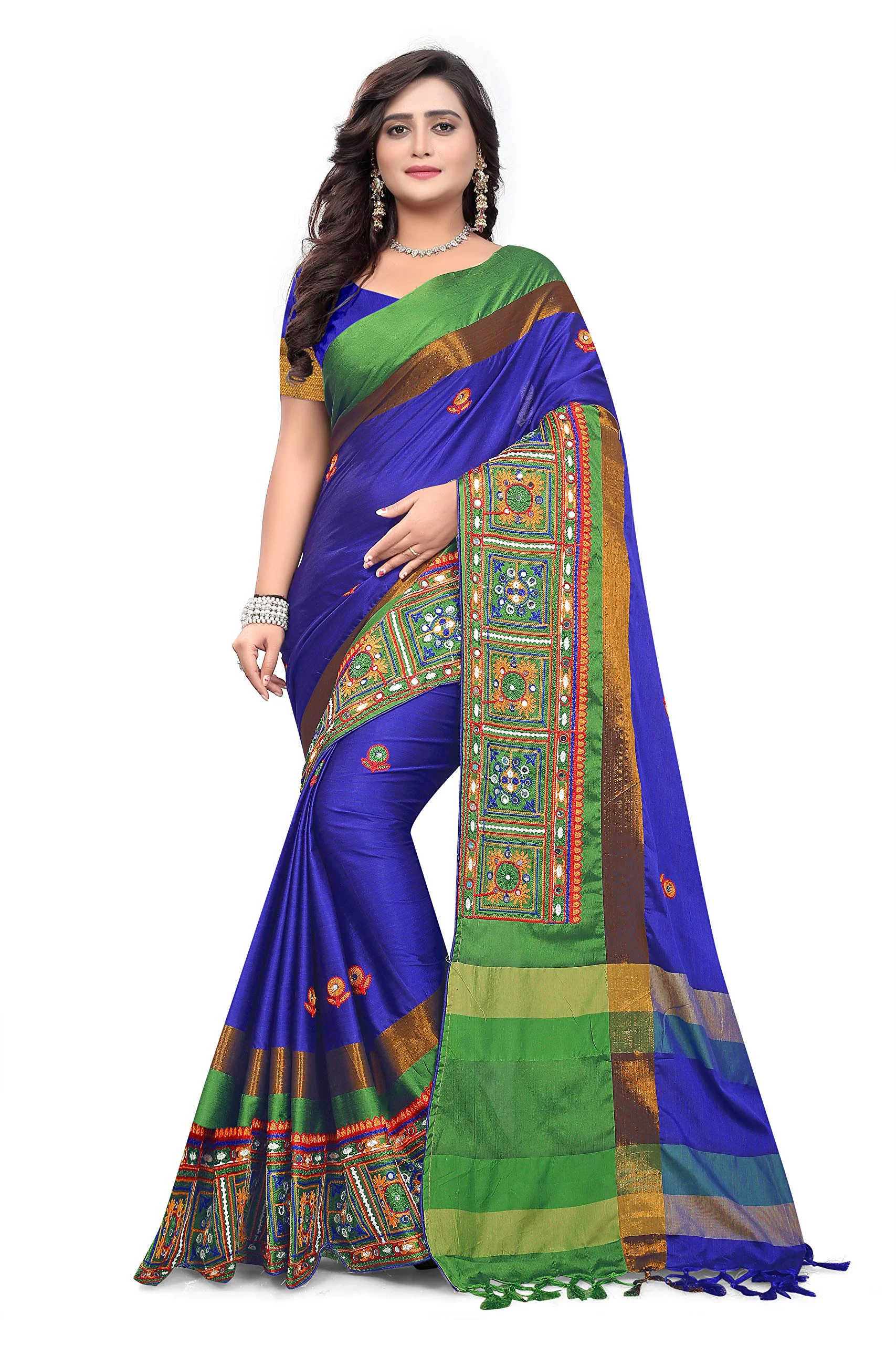 arriva fab cotton silk with blouse piece Saree (Riva405_ Red_ Free Size) - image 1
