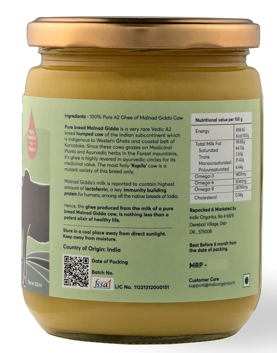 Indic Organics Forest Grazing Malnad Gidda Desi Cow's A2 Ghee | Rare Ayurvedic & Medicinal Bilona Ghee, 1000 ml - image 1