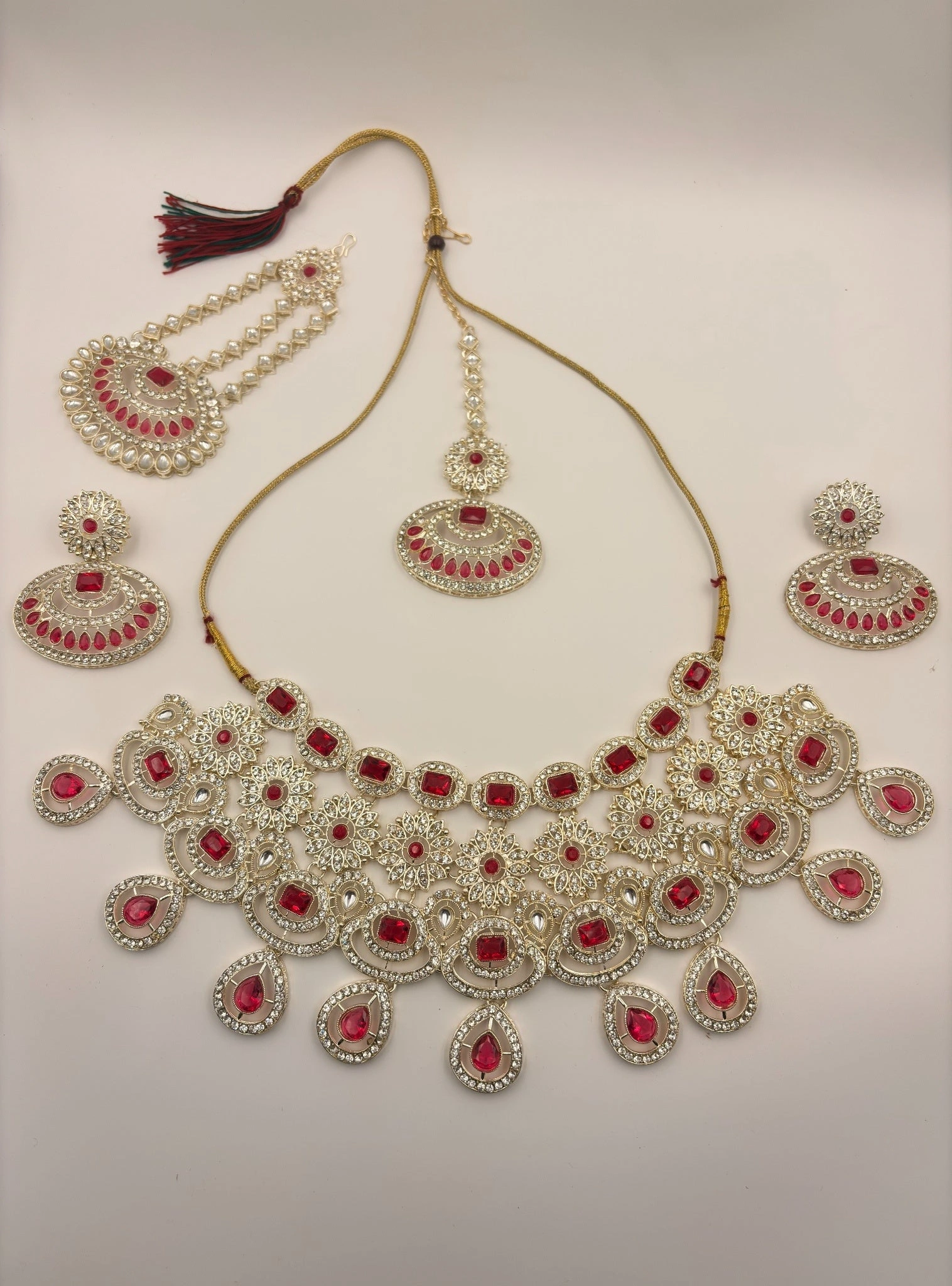 Noor-E-Rajwada Haar Ruby Necklace Set – 5-Piece Bridal Jewellery