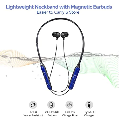 pTron Tangent Duo Made in India Bluetooth 5.2 Wireless in-Ear Headphones with Mic, 24Hrs Playback, 13mm Drivers, Punchy Bass, Fast Charging Neckband, Voice Assist, IPX4 & in-line Controls (Black/Blue) - image 1