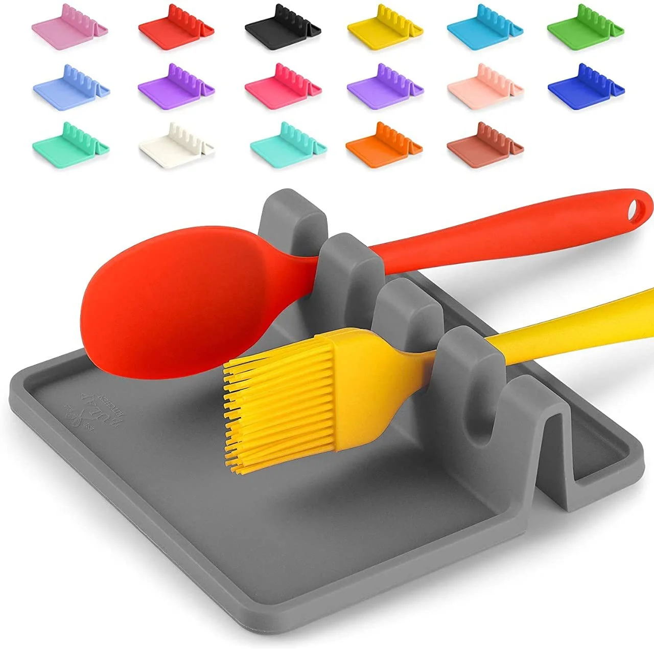 Zollyss 1pcs Silicone Utensil Rest with Drip Pad for Multiple Utensils, Heat-Resistant, BPA-Free Spoon Rest & Spoon Holder for Stove Top, Kitchen Utensil Holder for Spoons, Ladles, Tongs & More-Multi - image 2