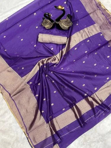 WILLFE Women's Cotton Soft Silk Jamdani Sarees With Attach Unstitched Blouse Piece (Purple) - image 1