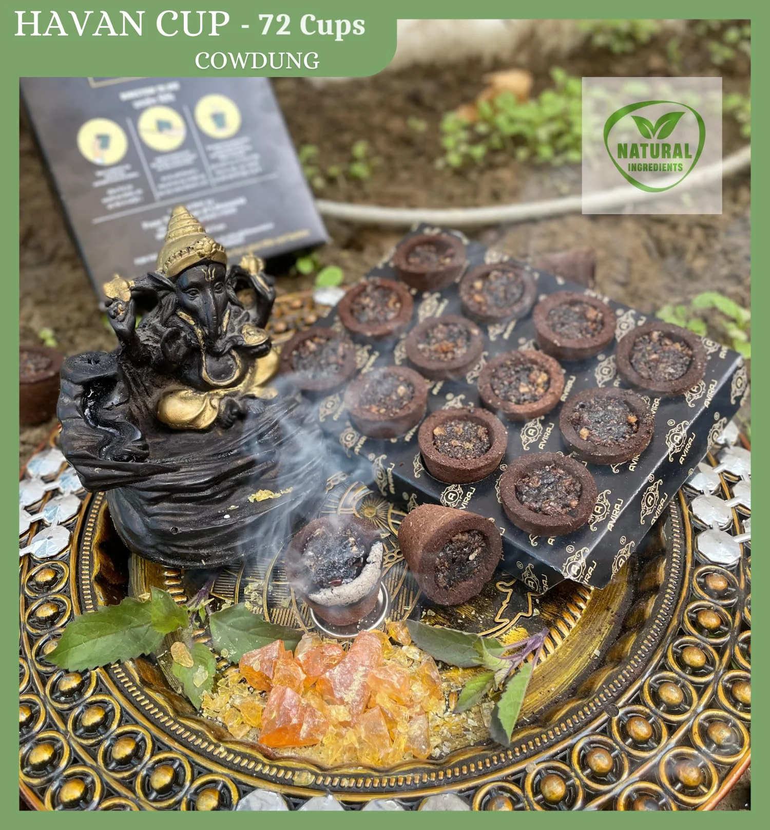 Aviraj Loban Cups Dhoop for Pooja (72 Cups) | Havan Cups for Pooja | Natural Guggal/Sambrani Cup Dhoop Original | Charcoal Free | Pack of 6 Trays - image 1