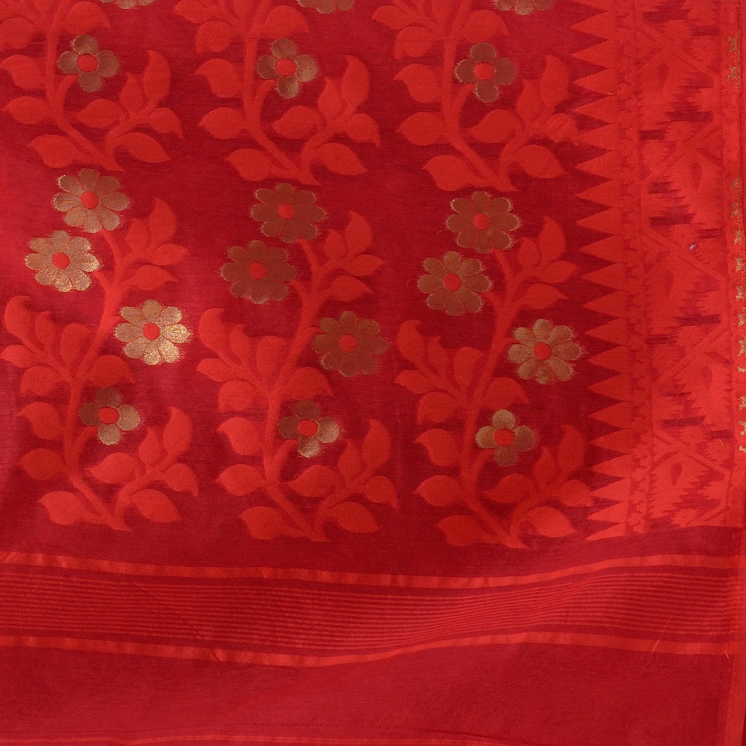 dB DESH BIDESH Women`s Rangabati Resham Dhakai Jamdani Bengal Pure Cotton Handloom Saree without Blouse Piece (Red) - image 2