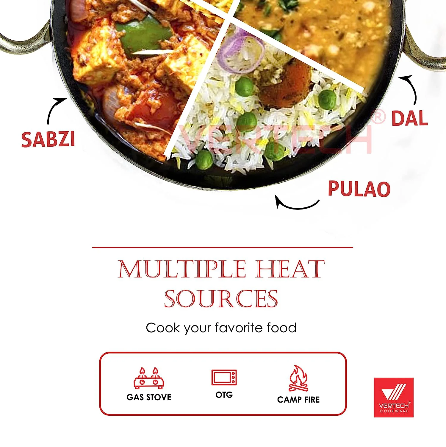 VERTECH COOKWARE® Natural Pure Iron (Loha) Kadhai Traditional,Kadai/Fry Pan/Frying Kadhai Handmade Lokhand with Golden Handle (800 ML/7 inch) - image 1