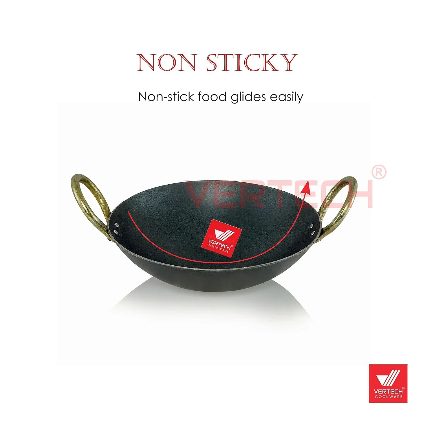 VERTECH COOKWARE® Natural Pure Iron (Loha) Kadhai Traditional,Kadai/Fry Pan/Frying Kadhai Handmade Lokhand with Golden Handle (800 ML/7 inch) - image 2