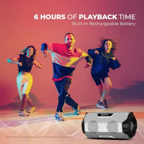pTron Newly Launched Fusion Rock 16W Portable Bluetooth 5.0 Speaker with Dual Drivers, 6Hrs Playtime, Speaker for Phone/Laptop/Tablets, Aux/TF Card/USB Drive Playback & TWS Function (Silver/Black) - image 2