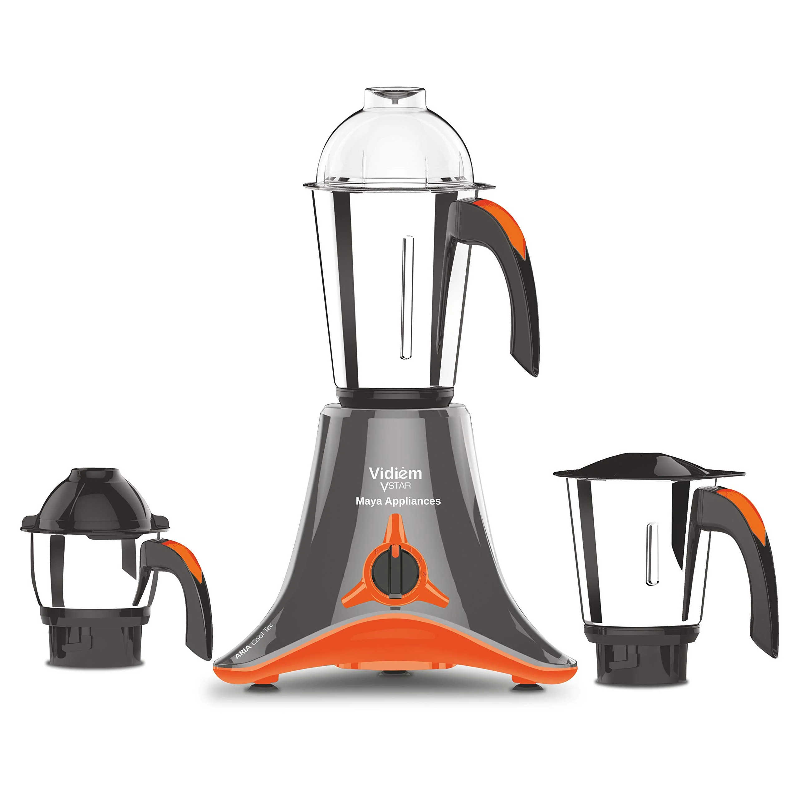 Vidiem Mixer Grinder 521 A (Grey with Orange) | Mixer grinder 750 watt with 3 Leakproof Jars with self-lock for wet & dry spices, chutneys & curries | 5 Years Warranty - image 1
